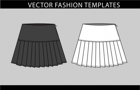 Pleated mini skirt fashion flat sketch t... | Premium Vector #Freepik #vector #woman #beauty #clothes #lady Pleated Skirt Technical Drawing, Pleated Skirt Flat Sketch, Pleated Skirt Drawing, Fashion Doodles, Flat Sketch Template, Fashion Flat Sketch, Tennis Design, Skirt Tennis, Clothing Templates