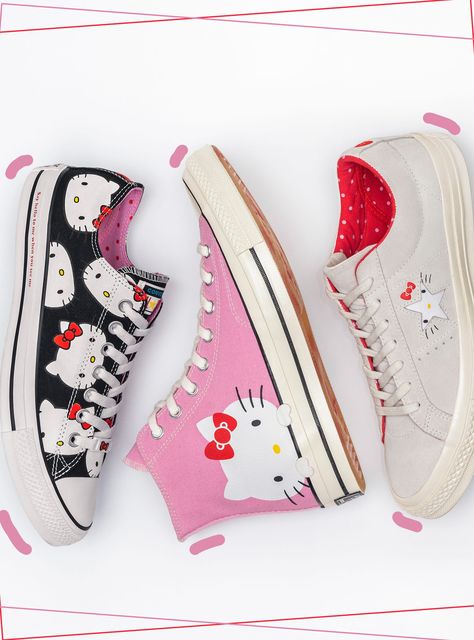 Hello Kitty Converse, Converse Collaboration, Sanrio Products, Kitty Aesthetic, Converse Classic, Hello Kitty Shoes, Hello Kitty Makeup, Kawaii Things, Hello Kitty Aesthetic