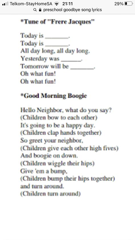 Goodbye Songs For Preschool, Songs For Preschool, Preschool Songs, Teaching Preschool, Circle Time, Meal Time, Song Lyrics, Preschool, Word Search Puzzle