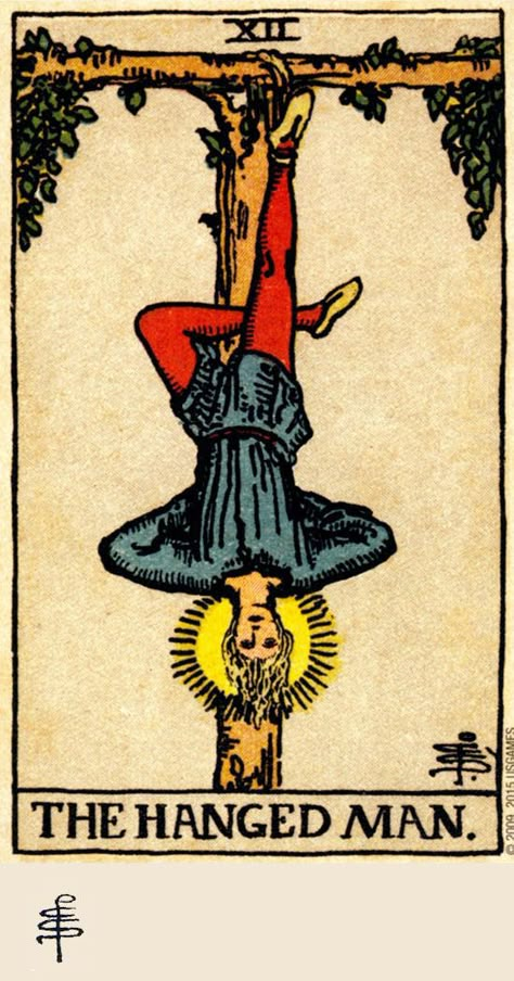 XII. The Hanged Man - Rider Waite Smith Tarot (Pamela C. Smith & A.E. Waite) Tarot The Hanged Man, Tarot Waite, Celtic Cross Tarot, Hanged Man Tarot, Yin En Yang, Rider Waite Tarot Cards, Tarot Significado, Hanged Man, Swords Tarot