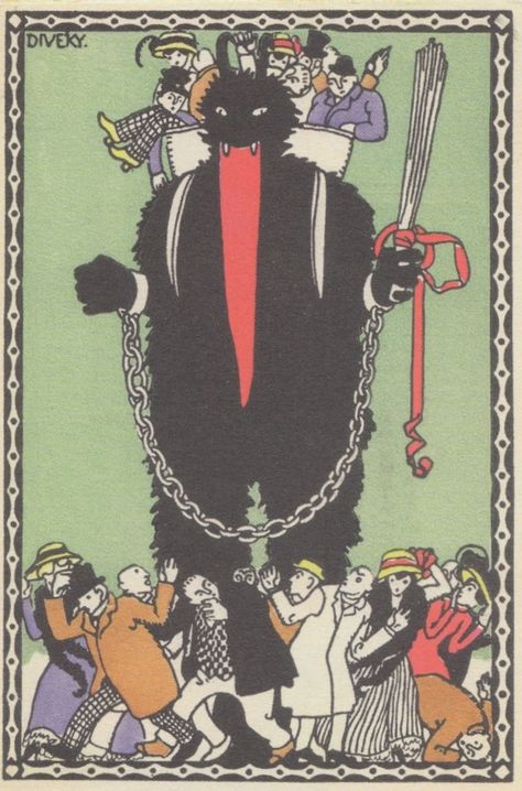 Krampus postcard Krampus Card, Yule Goat, Koloman Moser, Creepy Vintage, Bad People, Modern Postcard, Old Postcards, Christmas Postcard, E Card