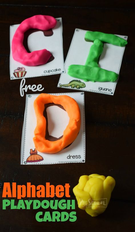 FREE Alphabet Playdough Card s- super cute free printable alphabet activity to practice uppercase alphabet letters with toddler, preschool and kindergarten #alphabet #playdough #preschool Playdough Letter Mats, Letter Practice Preschool, Play Doh Letters, Alphabet Playdough Mats, Playdough Letters, Letter S Activities, Playdoh Mats, Kindergarten Alphabet, Free Printable Alphabet