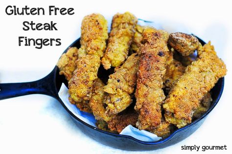 Gluten Free Steak Fingers with Gravy | Simply Gourmet Steak Fingers, Paleo Steak, Gourmet Gluten Free, Lower Carb Meals, Cube Steak Recipes, Gluten Free Main Dishes, Gluten Free Noodles, Cube Steak, Gluten Free Eating