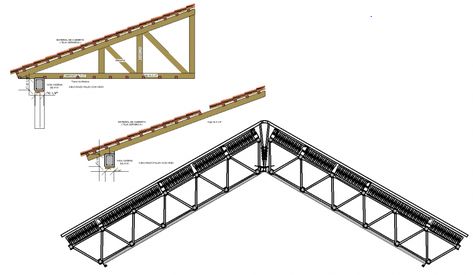 Truss roof detail; section drawing in dwg file. - Cadbull Highway Restaurant, Urban Farming Architecture, Farming Architecture, Space Truss, Landscape Design Drawings, Kitchen Drawing, Campus Design, Section Drawing, Steel Trusses