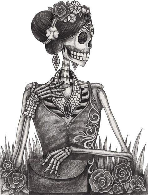 Skull Queen, Female Skeleton, Skulls Tattoo, One Direction Drawings, Skull Girl Tattoo, Crown Drawing, Dead Hand, Skull Day Of The Dead, Mexican Culture Art