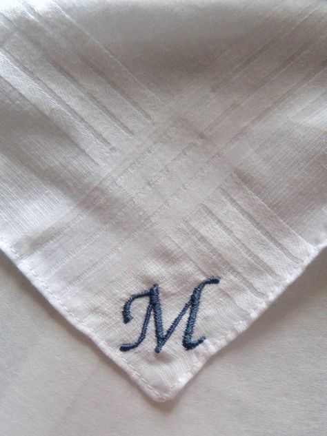 Monogram on a mens handkerchief. Order some handkerchiefs today ! www.etsy.com/shop/SewBeautifulbyDC Mens Handkerchief, Handkerchief Embroidery, Monogrammed Handkerchiefs, Modern Hand Embroidery Patterns, Machine Embroidery Tutorials, Clothes Embroidery Diy, Handkerchief Men, Embroidered Handkerchief