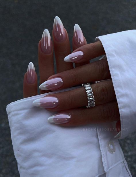 Classic White French Manicure with Subtle Color Transitions for Added Depth Hens Nail Ideas, French Manicure With Silver Tips, Pink And White Acrylic Nails, Hoco Nails, Chrome Nails Designs, Baddie Nails, Simple Gel Nails, White Acrylic Nails, Basic Nails