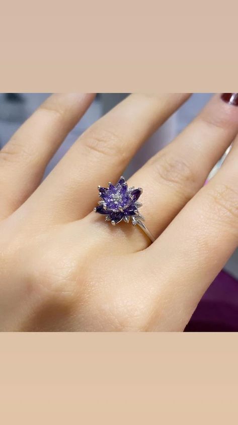 Krishna Ring Design, Ball Gown Accessories, Amethyst Birthstone Ring, Lavender Ring, Ring Around The Rosie, Lotus Flower Ring, Gown Accessories, Lily Ring, Amethyst Rings