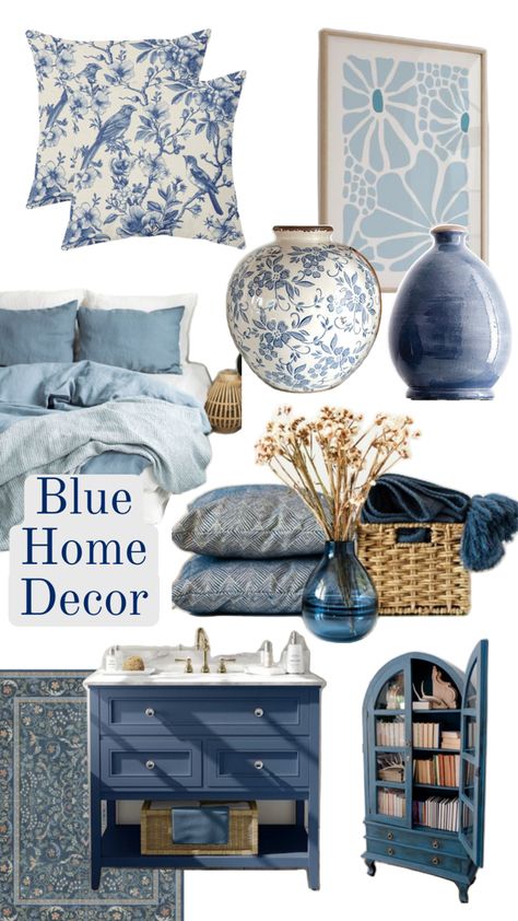 Blue And White Apartment Decor, Blue Apartment Aesthetic, Blue And White Bedroom Decor, Blue Willow Decor, Hampton Interior, Blue And White Bedroom, White Bedroom Decor, House Decor Modern, Beige Living Rooms