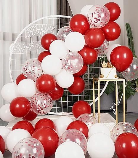 Amazon.com: Sulalaboo Metallic Red and White Balloons 12Inch 73PCS White Red Confetti Latex Balloons Shiny Helium Balloon Set for Birthday Anniversary Graduation Party Decorations : Home & Kitchen Red And White Graduation Party Ideas, Red And White Balloons, Red Confetti, Graduation Party Decorations, Class Reunion, White Balloons, Graduation Decorations, Helium Balloons, Graduation Party Decor