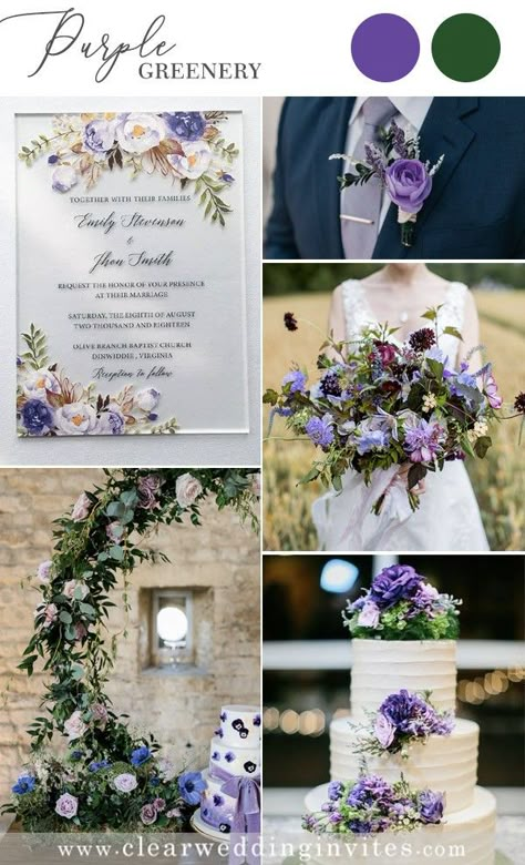 Wedding Ideas Colors, Green Fall Wedding, April Wedding Colors, Green Fall Weddings, Fall Wedding Color Ideas, Green Wedding Decorations, Lavender Wedding Invitations, Purple And Green Wedding, Green Wedding Bouquet