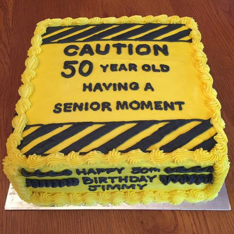 Caution tape cake Caution Birthday Cake, Caution Tape Photoshoot Ideas, Caution 50th Birthday Party, Over The Hill Birthday Cakes, Caution Tape Decoration, 50 Years Birthday Cake, Caution 3rd Birthday, 50th Birthday Cake Designs, Funny 50th Birthday Cakes