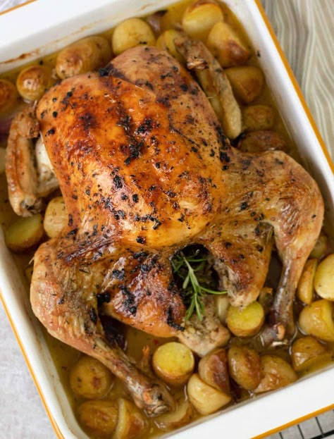 Lemon Rosemary Roasted Whole Chicken, Roasted Chicken In A Bag, Roast Chicken Potatoes, Lemon Rosemary Roasted Chicken, Lemon And Rosemary Chicken, Chicken And Rosemary Recipes, Roast Chicken With Rosemary, Rosemary Lemon Chicken, Roasted Chicken With Potatoes