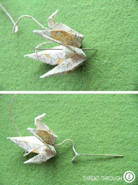 Tutorial Thursday: Origami Crane Hanging Crystal Clips | Old Gloriousmess! Blog A Thousand Cranes, Hanging Origami, Japanese Party, Happiness And Peace, Paper Cranes, Hanging Crystal, Hanging Crystals, Origami Crane, Wreath Tutorial