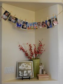 Hi! It's Jilly.: Clothesline Photo Display Clothesline Picture Display, Clothesline Photo Display, First Birthday Photography, Kitchen Windows, Desk Drawer, Along For The Ride, Simple Pictures, Fantastic Furniture, Photo Display