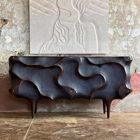 Caleb Woodard Furniture on Instagram: “Textured walnut Maelstrom Cabinet for British designer Mark Smith @marksmith.islandlife . . . #calebwoodard #calebwoodardfurniture #art…” Mark Smith, Artistic Furniture, Creative Furniture, Furniture Inspiration, Art Furniture, Furniture Design Modern, British Design, Interior Furniture, Unique Furniture