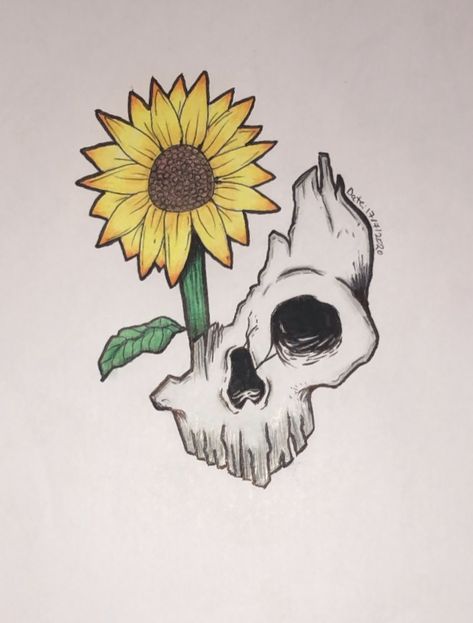 Skull Sunflower Drawing, Sun Flower Art Drawing, Day Of The Dead Flowers Drawings, Easy Sunflower Drawing Simple, Flower Eyes Drawing, Flower Skull Drawing, Skull Flowers Drawing, Skull And Flower Drawing, Eye Flower Drawing