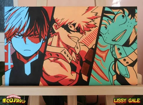 Bakugou And Deku, Todoroki Bakugou, My Hero Academia Todoroki, Hero Academia Todoroki, Anime Canvas Painting, Painting Anime, Anime Canvas Art, Anime Poster, Anime Crafts