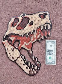 Long Black Fingers : T-Rex Perler Skull Dinosaur Perler Beads, Dinosaur Pixel Art, Pixel Art Noel, Dino Skeleton, Mini Hama Beads, Perler Bead Designs, Beads Perler, Dinosaur Skull, Easy Perler Bead Patterns