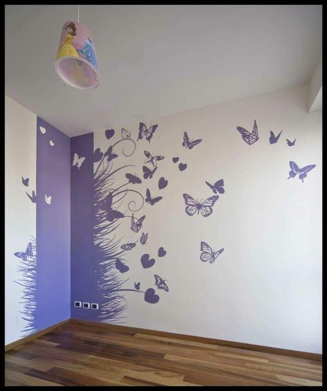 Lavender Wall Design, Butterfly Wall Painting Bedrooms, Butterfly Accent Wall, Ideas Para Pintar Cuartos, Diy Wand, Diy Wall Painting, Room Wall Painting, Bedroom Wall Designs, Bedroom Wall Paint