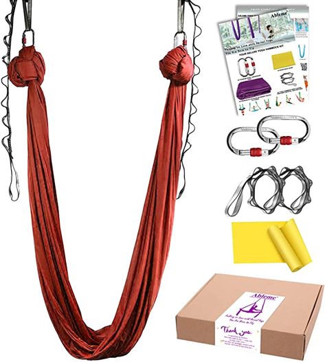 Amazon.com : Aerial Yoga Hammock Kit 5.5 Yards - Premium Aerial Silks Antigravity Yoga Inversion Pilates Silk Flying Yoga, Improved Flexibility & Core Strength with Hardware, Guide & Resistance Band (Bronze) : Sports & Outdoors Silk Yoga, Flying Yoga, Core Strength Exercises, Aerial Yoga Hammock, Yoga Inversions, Yoga Hammock, Aerial Silks, Aerial Yoga, Improve Flexibility