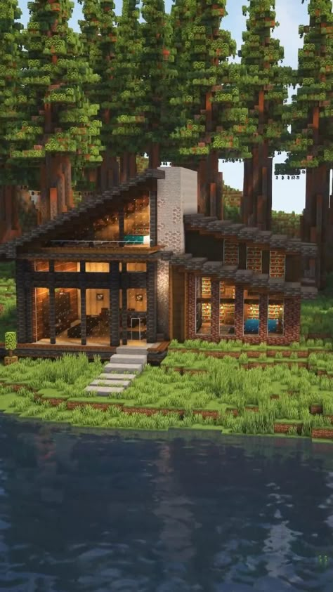 Minecraft Cabin, Mansion Minecraft, Modern House Minecraft, Modern Minecraft Houses, Case Minecraft, Rumah Minecraft Sederhana, Minecraft Mansion, Minecraft Interior Design, Bangunan Minecraft