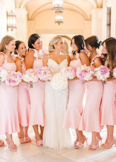 Pink Bridal Party, Light Pink Bridesmaids, Baby Pink Wedding, Pale Pink Weddings, Pastel Pink Weddings, Light Pink Bridesmaid Dresses, Blush Pink Bridesmaids, Pink Wedding Colors, Wedding Gown Ideas