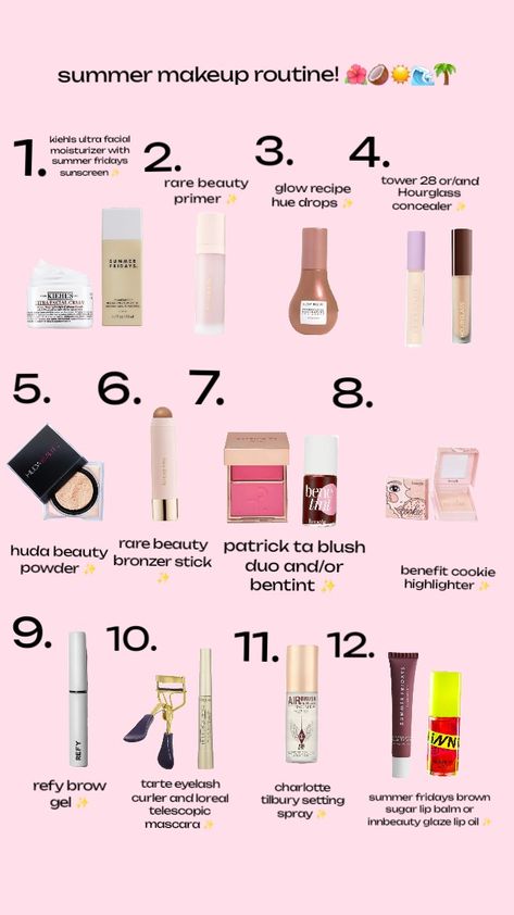 Makeup Products For School Air, Makeup Routine In Order, Makeup To Take On Vacation, Vacation Makeup Essentials, Summer Vacation Makeup, Best Summer Makeup Products, Summer Make Up Products, Summer Makeup Must Haves, Summer Makeup Essentials