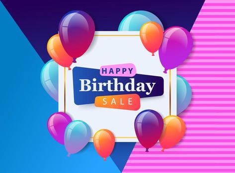 Happy Birthday Sale celebration design for greeting card, poster or banner with balloon, confetti and gradient. Birthday Sale Poster, Celebration Design, Birthday Sale, Card Poster, Confetti Balloons, The Happy, Sale Poster, Confetti, Vector Art