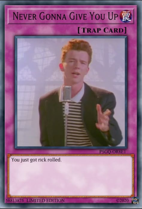 Rick Rolls, Yugioh Trap Cards, Card Memes, Rick Roll, Mood Card, Trap Card, Trap Cards, Spell Cards, Rick Rolled