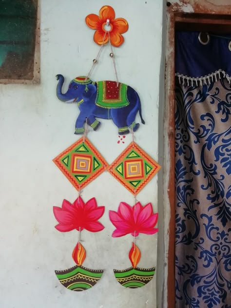 Elephant Wall Hanging Diy, Lotus Decor, Purple Aster, Cardboard Crafts Kids, Diy Straw, Diwali Decor, Diwali Craft, Diwali Diy, Diy Wall Art Decor