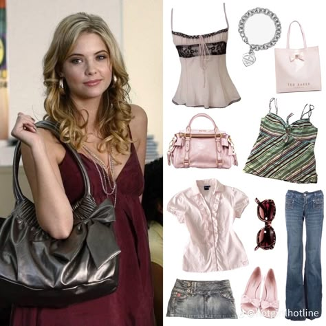 90s 2000s Outfit Ideas, Pll Makeup, Hannah Marin Outfits, Sims4 Characters, Hannah Pll, Pll Halloween, Hanna Marin Outfits, Hannah Marin, Pretty Little Liars Hanna