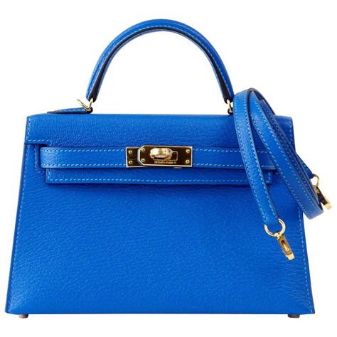 HERMES KELLY Bag 20 cm Rare Limited Edition Mini Kelly II Blue Hydra Chevre  | From a collection of rare vintage top handle bags at https://www.1stdibs.com/fashion/handbags-purses-bags/top-handle-bags/ Hermes Kelly 25, Mini Kelly, Kelly Sellier, Travel Clutch, Hermes Kelly Bag, Kelly Bag, Leather Shoulder Handbags, Hermes Handbags, Moda Vintage