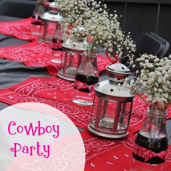 If you're throwing a cowboy-themed party or wedding, you need to see these fun and creative ideas that will put yours over the top! Western theme, table decorations, for kids, for men, for adults, for boys, for girls, for women, food, centerpieces, Dallas, games, wild west, Mexican, printable invitations, cake ideas, and more! Western Party Decorations, Cowboy Theme Party, Summer Table Decorations, Printed Bandana, Party Table Centerpieces, Western Theme Party, Wilde Westen, Summer Backyard, Rustic Mason Jars