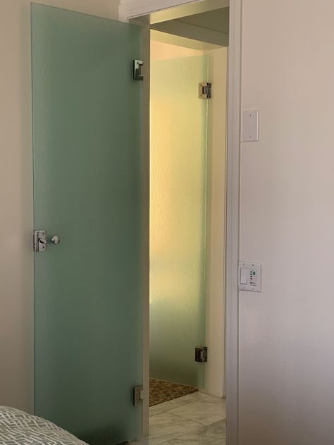 Frosted glass bathroom door Frosted Glass Bathroom Door, Bifold Doors Extension, Frosted Glass Bathroom, Glass Bathroom Door, Teal Front Doors, Exterior Door Designs, Spring Door Decoration, Rustic Front Door, Double Sliding Barn Doors