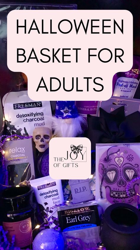 Boo Basket Adults, Halloween Gift Basket Ideas For Adults, Adult Boo Basket Ideas, Boo Basket For Husband, Halloween Gift Bags For Adults, Boo Baskets For Adults, Halloween Gift Box Ideas, Halloween Basket Ideas For Friends, Halloween Raffle Basket Ideas