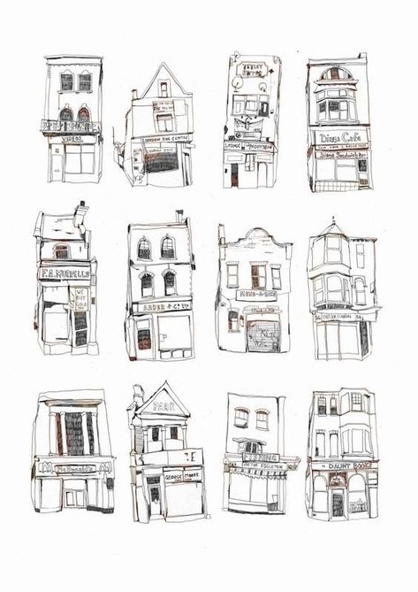 Village Drawing, Arte Doodle, Building Sketch, Building Drawing, Building Illustration, Architecture Drawing Art, Building Art, Doodle Illustration, Watercolor Art Lessons