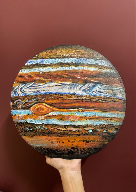 Jupiter Painting Acrylic, Jupiter Painting, Texture Paintings, Mdf Painting, Circle Canvas, Mosaic Inspiration, Circle Painting, Diy Abstract Canvas Art, Ad Astra