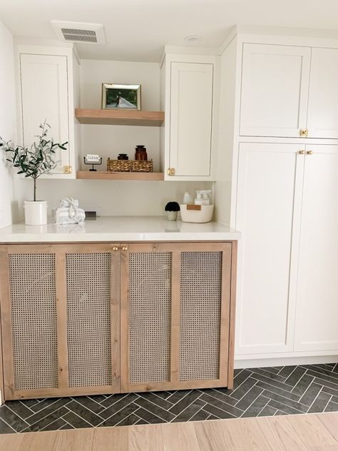 Pink Laundry Rooms, Laundry Nook, Hidden Laundry, Laundry Room Flooring, Laundry Cabinets, Joinery Design, Laundry Room Cabinets, Laundry Room Inspiration, Laundry Room Remodel