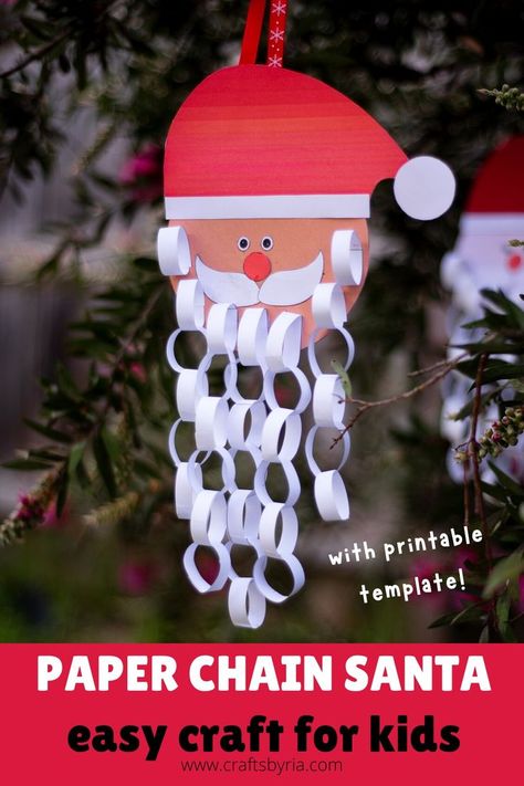 paper chain beard Santa craft How To Make Santa Claus Crafts With Paper, Santa Clause Craft Preschool, Christmas Decor Ideas Santa Claus, Santatizer Craft, Santa Hat Crafts For Kids, Simple Santa Craft, Christmas Paper Chains For Kids, Christmas Garland Crafts For Kids, Santa Paper Crafts