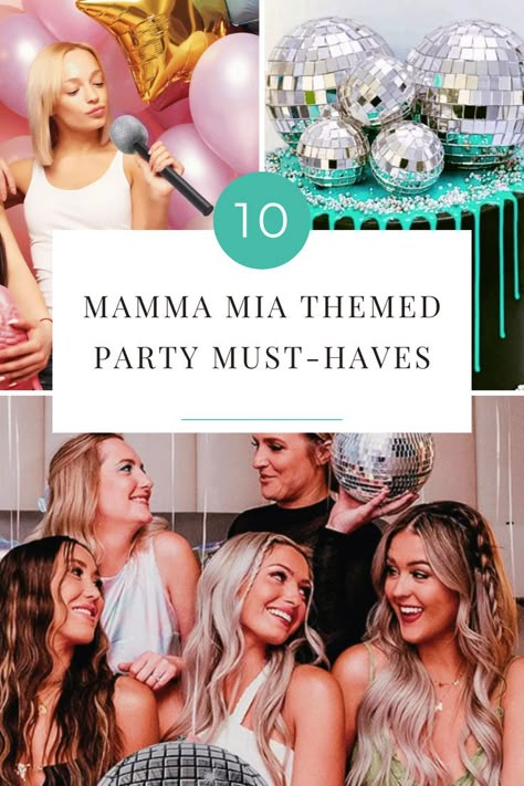 Say 'I Do, I Do, I Do' to our Top 10 Mamma Mia party must-haves! Turn your home into a Greek paradise, don your best bell-bottoms, and let's get this ABBA-jamboree started! Mamma Mia Themed Party, Mamma Mia Party, Mamma Mia Wedding, 17th Birthday Party Ideas, Queen Birthday Party, Bachelorette Cake, 17th Birthday Ideas, Dance Themes, Party Picks