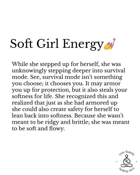 She learned to balance her strength with softness, finding that true power comes from embracing both. If you’ve ever felt the struggle between guarding your heart and being open to love, you’re not alone. 💖 🦋Share this post with someone who needs to hear this or save it for a reminder that it’s okay to flow between being strong and soft. 🍭Drop a comment below if you’re ready to reclaim your softness and find your balance! #softgirlera #softgirls #feminineenergy #doingitforme #igotme #inne... Guarding Your Heart, Open To Love, Find Your Balance, Be Soft, Freedom Shirts, Guard Your Heart, Survival Mode, Feminine Energy, Divine Feminine