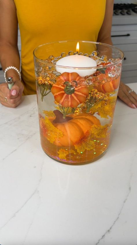 Water Beads Centerpiece Fall, Water Bead Vase Ideas, Glass Hurrican Centerpieces Fall, Fall Glass Vase Filler Ideas, Water Beads Ideas, Glass Vase Filler Ideas, Water Beads Centerpiece, Autumn Interior Design, Pretty Orange Color