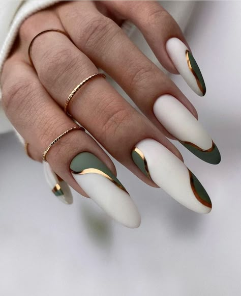 Looking for ideas for the perfect olive green nails? Check out these stunning olive green nail designs that are modern and chic. There's short and long olive nails, with coffin, almond, round, and square shapes, along with matte, shiny, French tip, or with gold foil, silver, and more! These nails are perfect for winter, spring, or fall! Long Round Nails, Rocker Nails, Olive Nails, Green Nail Designs, Nail Art For Beginners, Heart Nail, Nails Green, Round Nails, Nail Nail