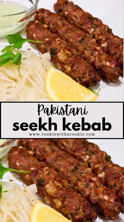 kebab, kebabs on the grill, kebab recipes, yogurt recipes, pakistani food, food recipe Sheesh Kabab Recipe, Chicken Seekh Kebab, Seekh Kebab Recipes, Seekh Kebabs, Seekh Kebab, Raita Recipe, Man Recipes, Chicken Kebab Recipe, Beef Kebabs