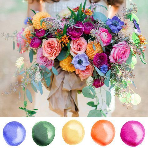 Wedding Color Palette Summer, Wedding Color Combinations, Colorful Wedding Flowers, Chic Vintage Brides, Bright Wedding, Wedding Flowers Summer, Summer Wedding Colors, Wedding Color Palette, Wildflower Wedding