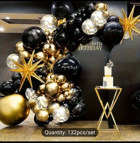 Telecommunications Week, Golden Birthday Themes, 21st Birthday Party Favors, Nurse Graduation Party Decorations, Black And Gold Party, Balloon Wreath, Church Anniversary, Black And Gold Balloons, Balloon Business