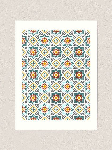 Oriental Vintage Geometric Traditional Andalusian Moroccan Tiles Style Art Print Andalusian Pattern, Geometric Pattern Islamic, Islamic Geometric Pattern Architecture, Islamic Geometric Ornament, Tazhib Persian Pattern Frame, Bohemian Glam, Moroccan Tiles, Style Tile, Vintage Farmhouse