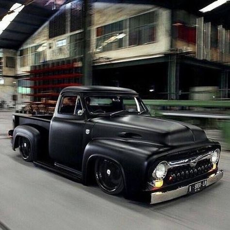 The Expendables movie truck, Ford F100 in flat black with a mild ... Vintage Pickup, Lowered Trucks, Old Ford Trucks, Jeep Pickup, Old Pickup Trucks, Truck Yeah, Ford F100, Classic Pickup Trucks, Ford Pickup Trucks