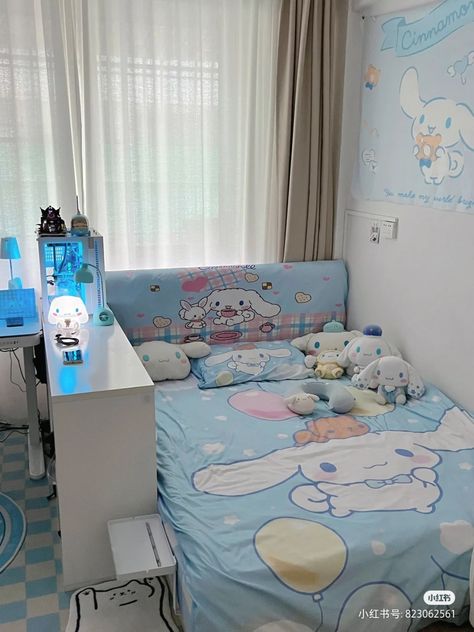 Cinnamon Roll Bedroom Ideas, Cinnamon Roll Room Decor, Cinamoroll Bedroom, Cinnamoroll Room Decor, Cinnamon Roll Room, Cinnamoroll Bedroom, Cinnamoroll Room, Sanrio Bedroom, Kuromi Room